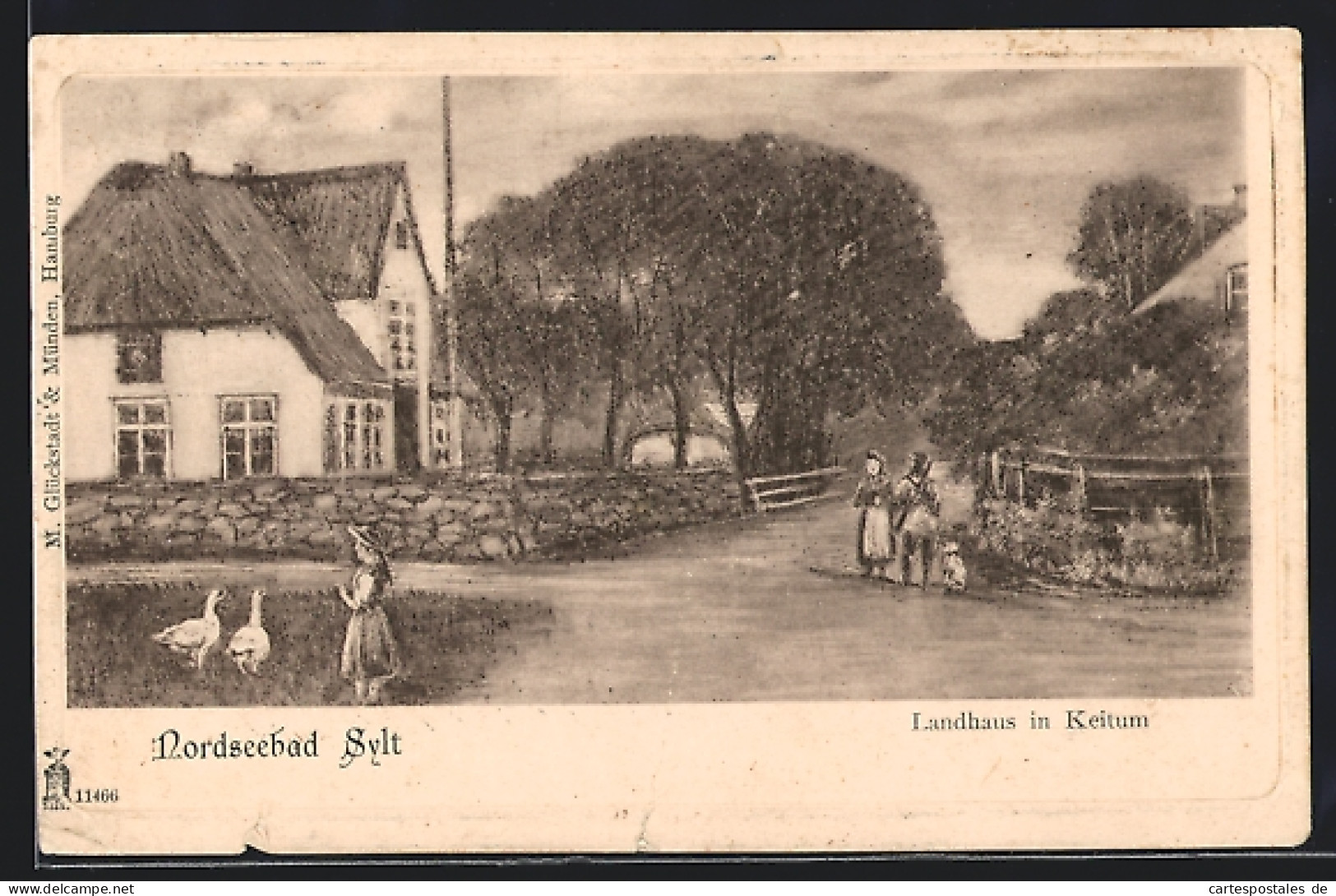 Künstler-AK Keitum /Sylt, Nordseebad, Pension Landhaus  - Sylt