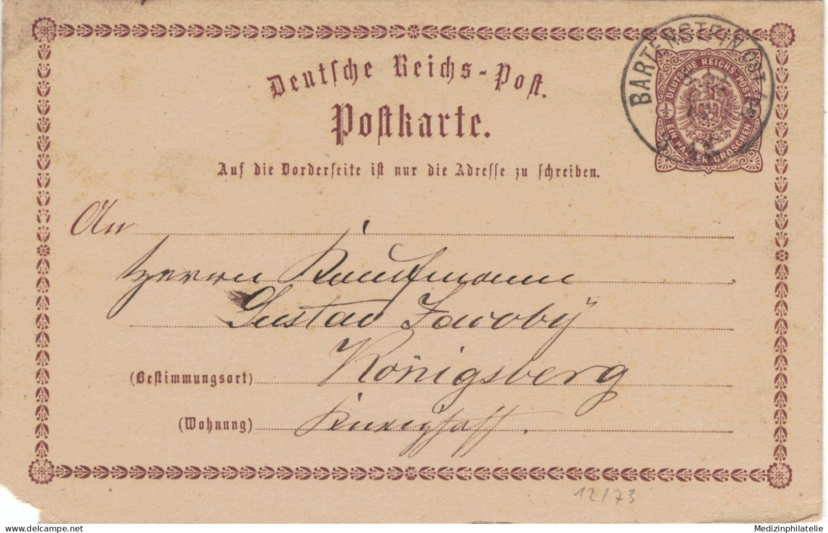 Ganzsache 1/2 Groschen - Bartenstein 1873 > Königsberg - Postkarten