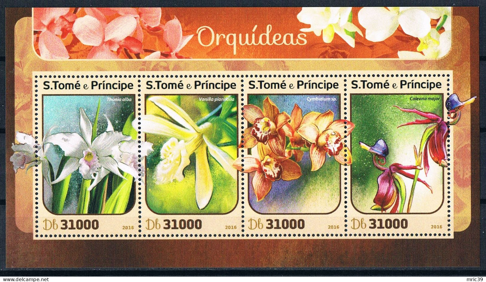 Bloc Sheet  Fleurs Orchidées Flowers Orchids  Neuf  MNH **   S Tome E Principe 2016 - Orchidées