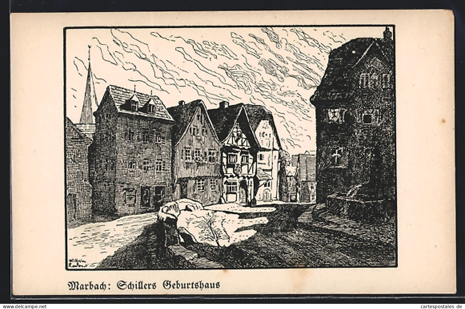 AK Marbach / Neckar, Blick Auf Schillers Geburtshaus  - Marbach