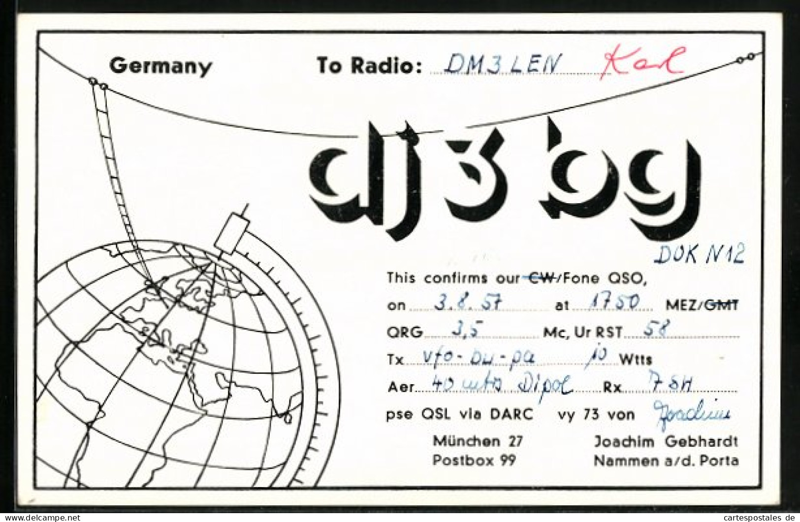 AK Radio Dj 3 Bg Deutschland, Globus Mit Strickleiter Zur Funkleitung  - Other & Unclassified