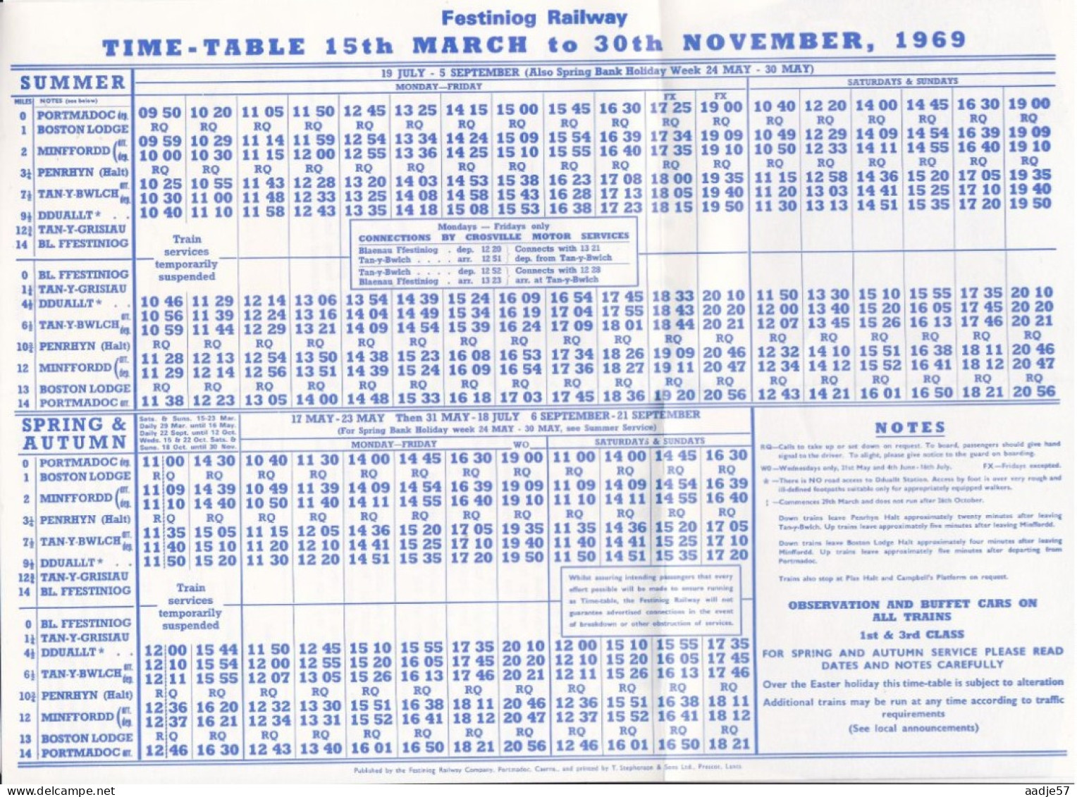 GB Engeland 1969 Festiniog Railway + Timetable 1969 FDC - Trenes