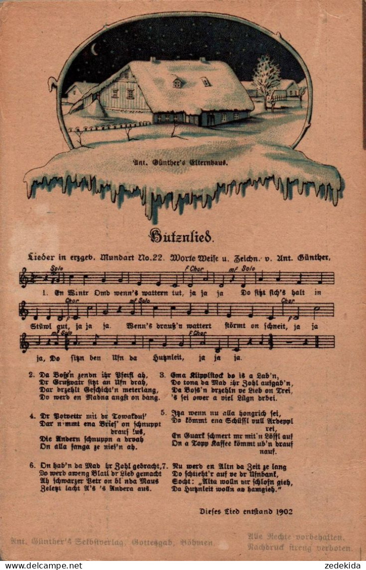 H1954 - Litho Anton Günther Liedkarte - Hutzenlied - Gottesgab Sudentengau - Sehr Gebraucht !!!!! - Music And Musicians