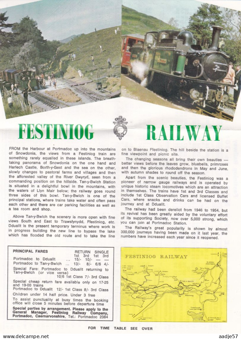 GB Engeland 1969 Festiniog Railway Timetable - Eisenbahnen
