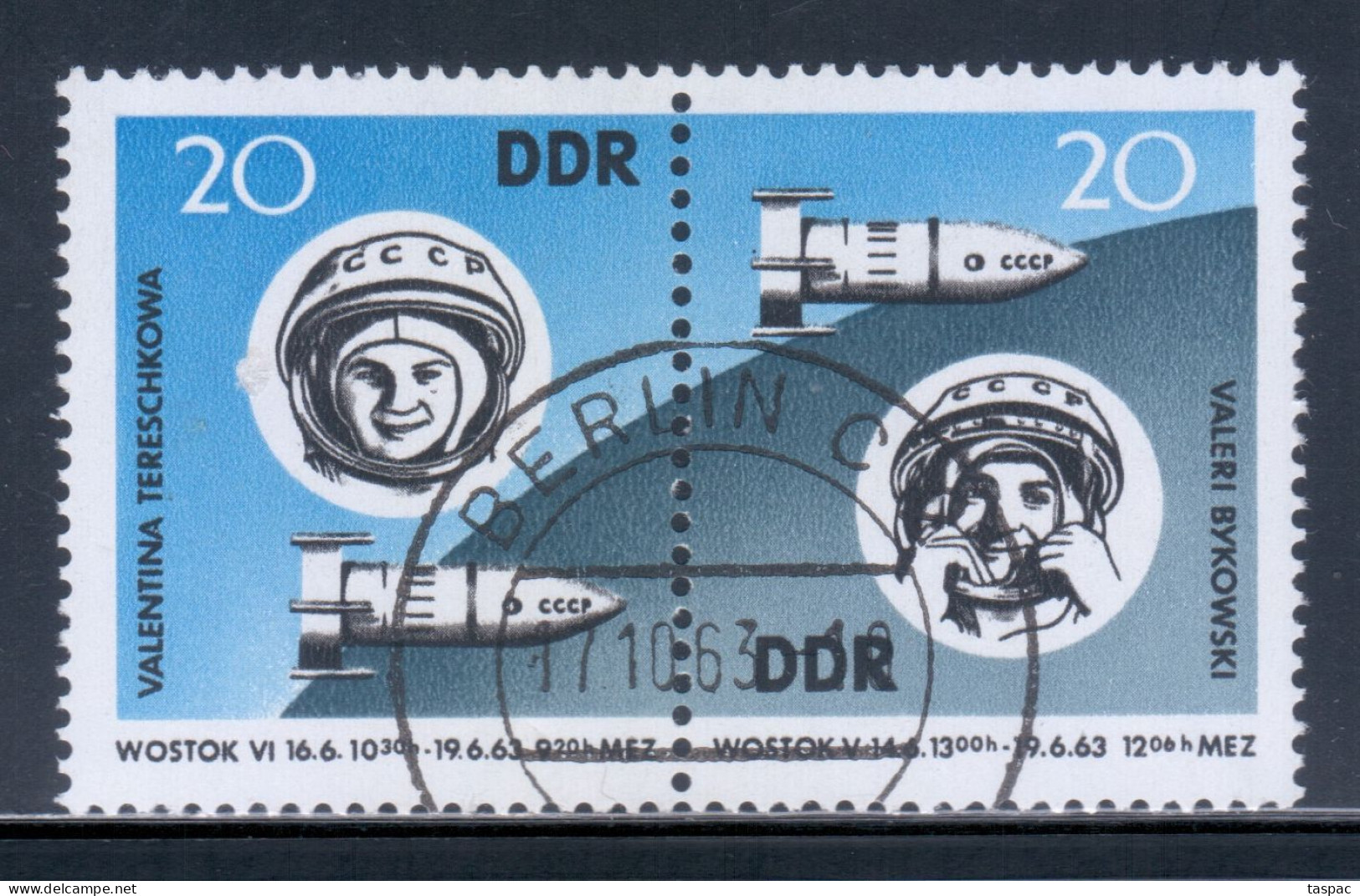 East Germany / DDR 1963 Mi# 970-971 Used - Pair - Space Flights Of Valeri Bykovski And Valentina Tereshkova - Usados