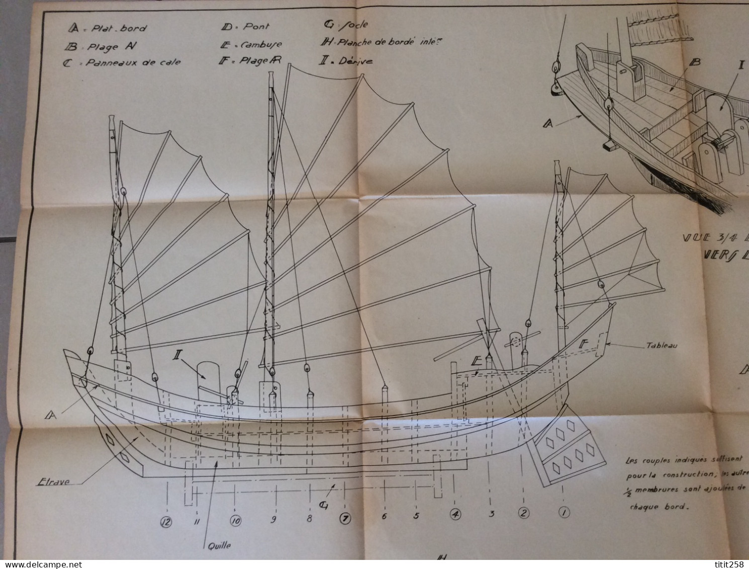 Ancien Grand Plan MRB Maquette ( Bateau ) JONQUE De La Baie D'along Vietnam Indochine - Otros Planes