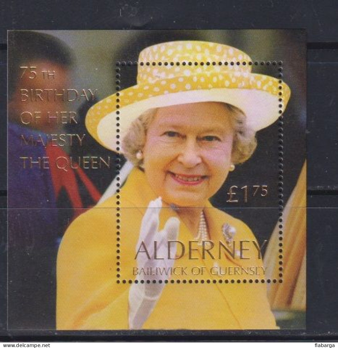 Año 2001 Yvert Hoja 9 (nº167)   75 Aniversario Reina Elizabeth - Alderney