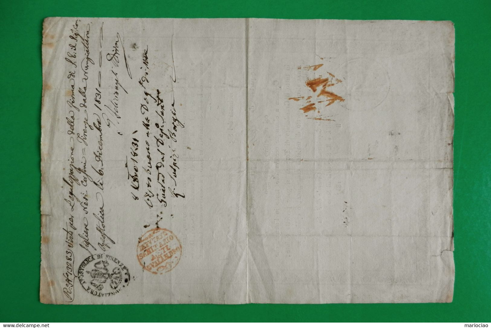D-IT Fede Di Sanità GRANDUCATO DI TOSCANA 1831 Lasciapassare Da Firenze A Roma - Historische Documenten