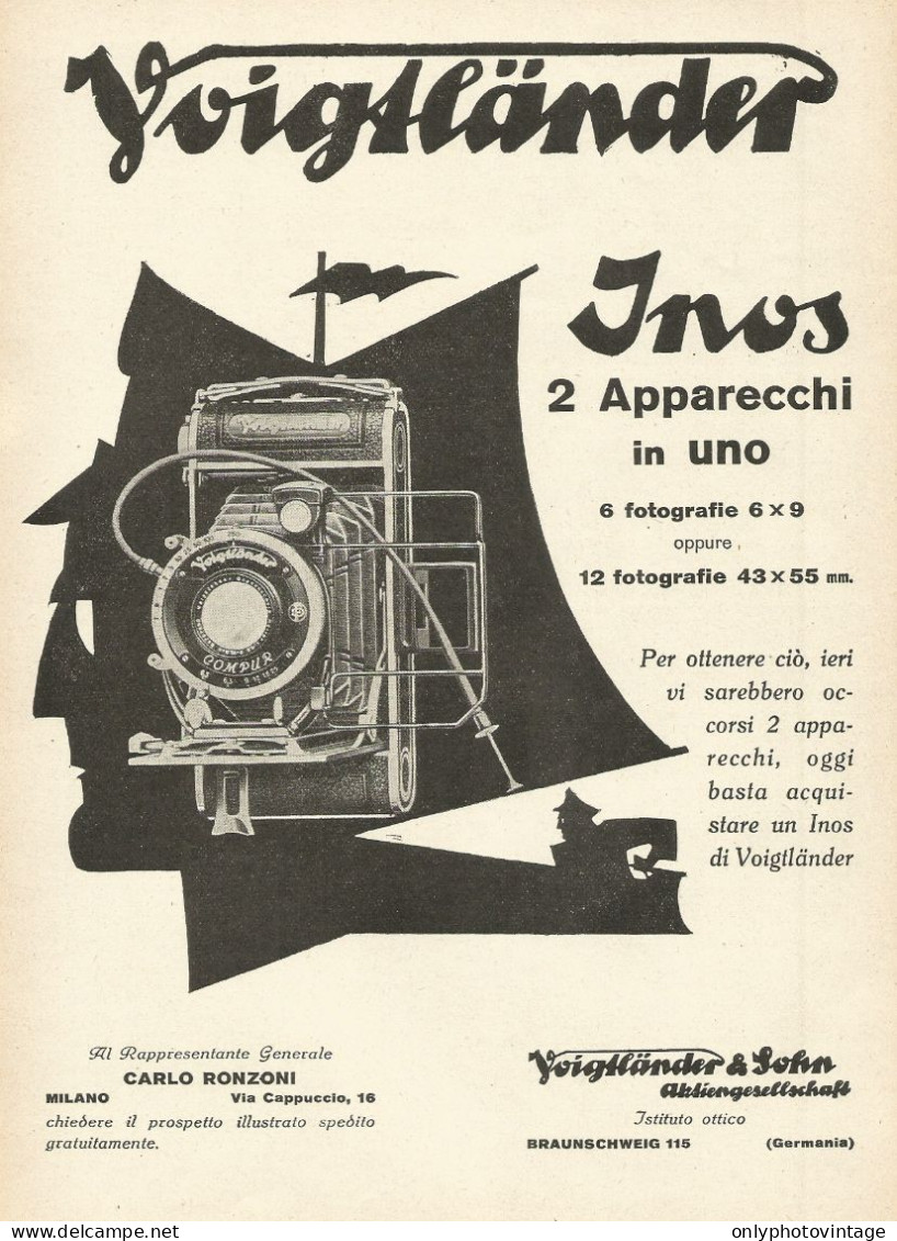 Voigtlander Inos 2 Apparecchi In Uno - Illustrazione- Pubblicità 1931 - Publicités