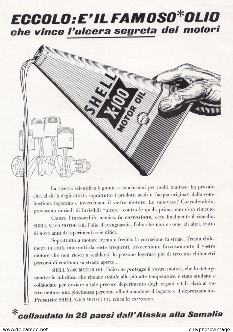 SHELL X-100 Motor Oil, Pubblicità Epoca 1952, Vintage Advertising - Advertising