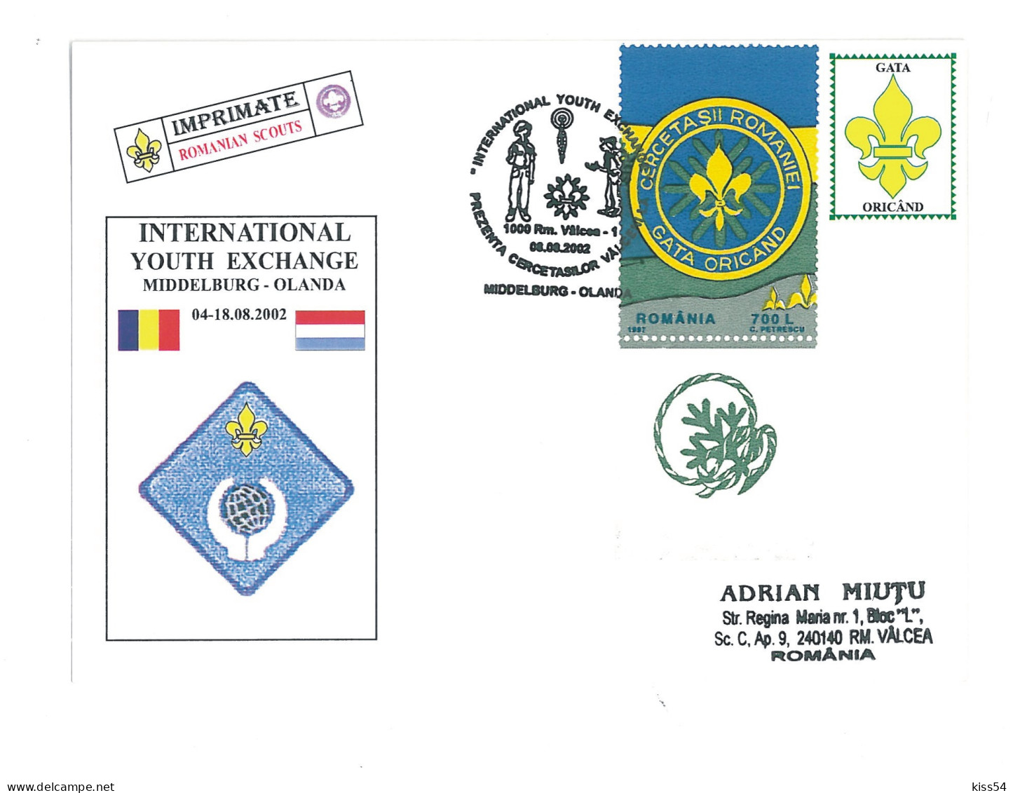 SC 61 - 1315 Scout ROMANIA, Special Stamp With Vignette - Cover - Used - 2002 - Covers & Documents