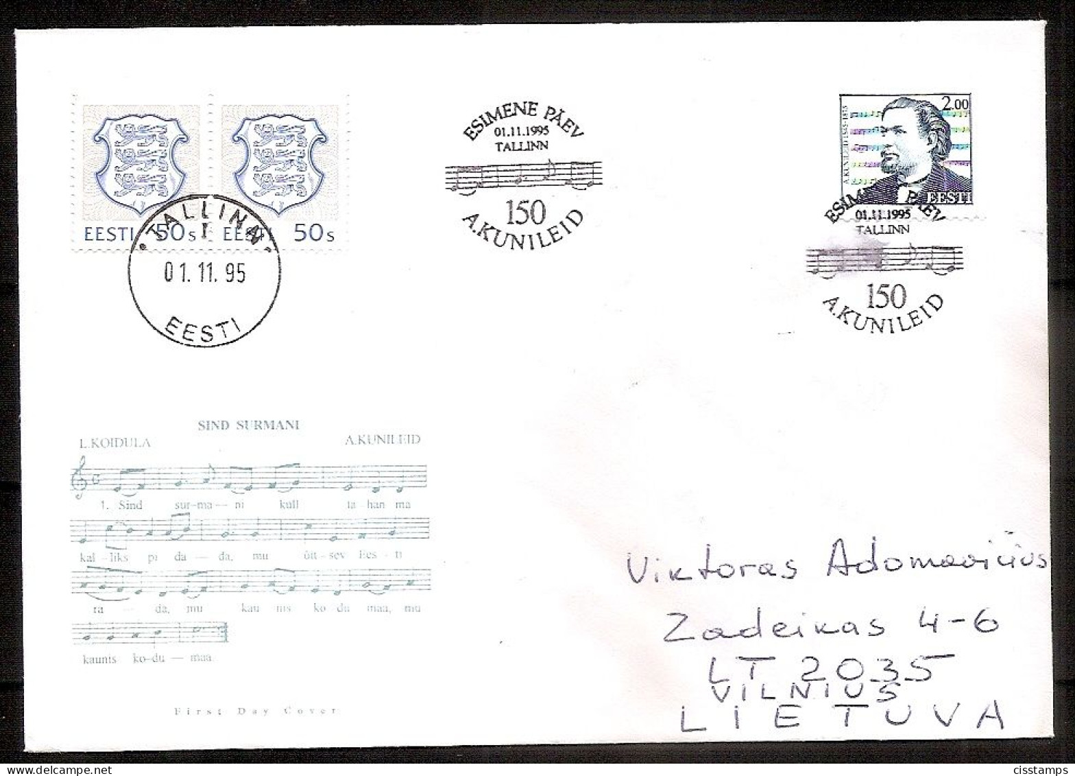 Estonia 1995●A. Kunileid Composer●Mi269 FDC - Musik