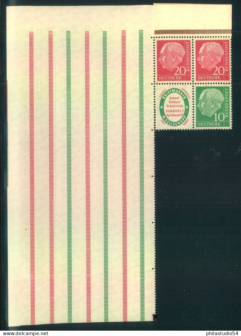 1954, Beide Heuss Zdr. Mit Großem Rand, Btte Lesen - Zusammendrucke