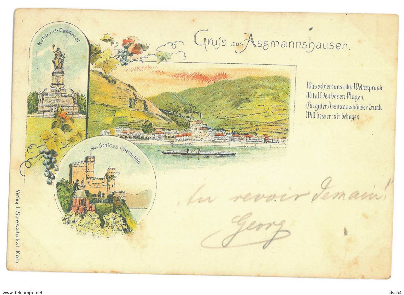 GER 28 - 16827 ASSMANNSHAUSEN, Litho, Germany - Old Postcard - Used - 1897 - Ruedesheim A. Rh.