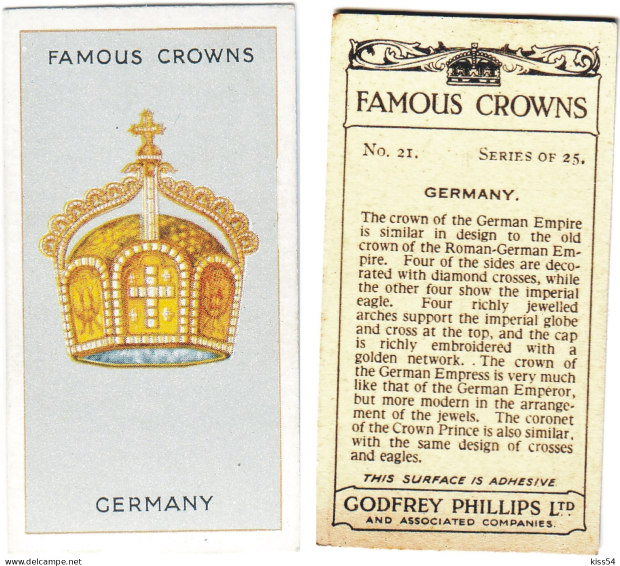 CR 9 - 21b Famous Crown, GERMANY, Crown Of Thr German Empire - Godfrey Phillips -1938 - Phillips / BDV