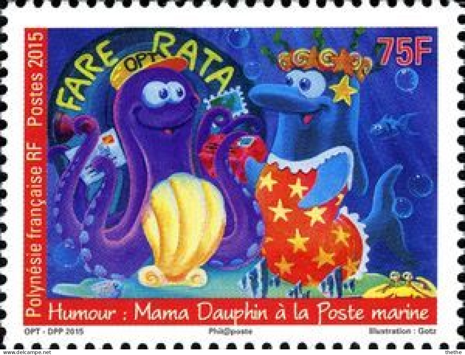 POLYNESIE FRANCAISE -  Humour : Mama Dauphin à La Poste Marine - Unused Stamps