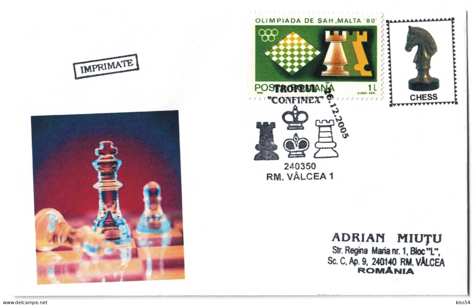 COV 82 - 213 CHESS, Romania - Cover - Used - 2005 - Cartas & Documentos