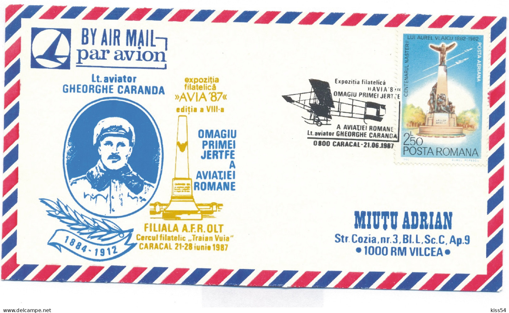 COV 82 - 967 AIRPLANE, Caracal - Cover - Used - 1987 - Storia Postale