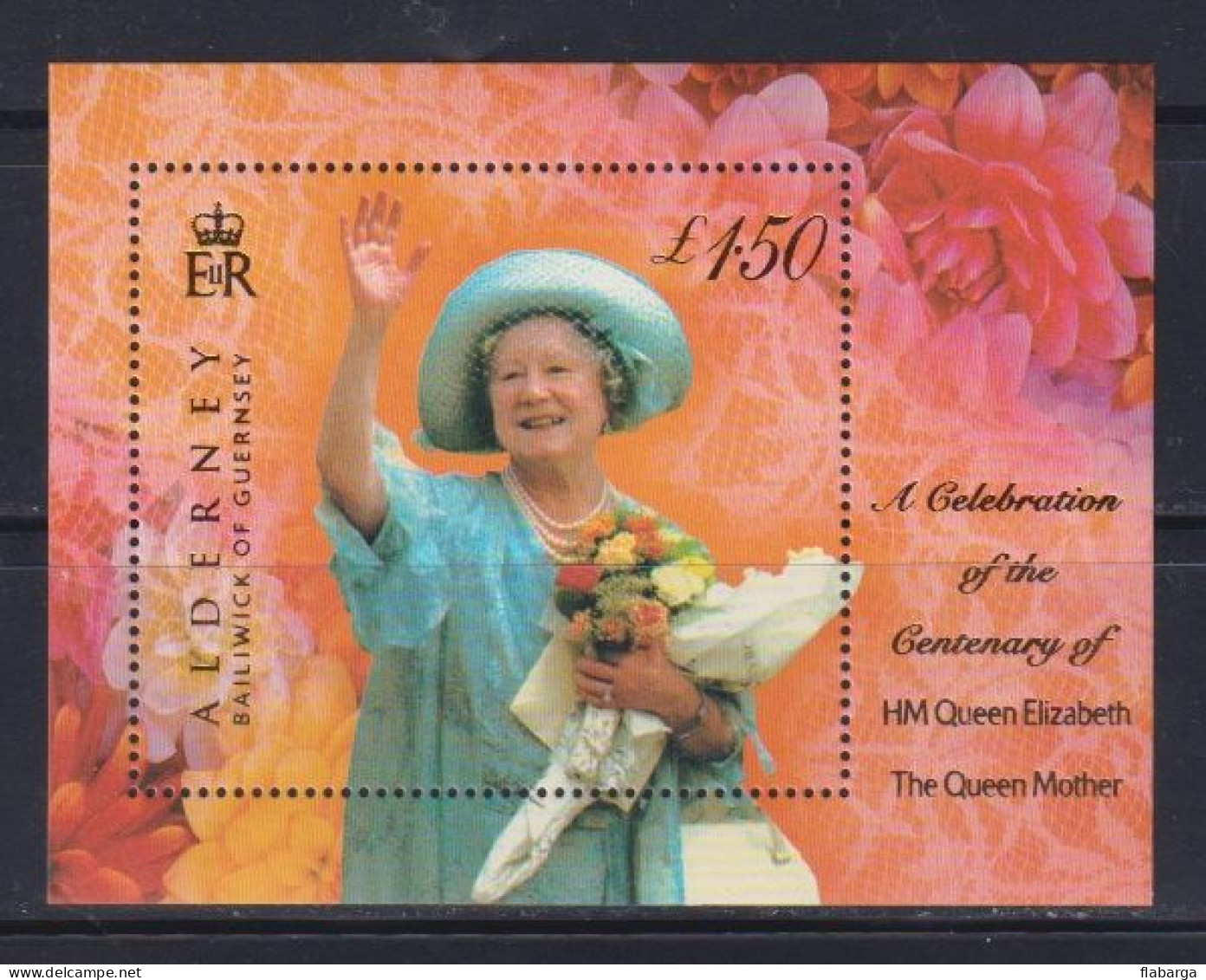 Año 2000 Yvert Hoja 8 (nº158)   Reina Madre Elizabeth - Alderney