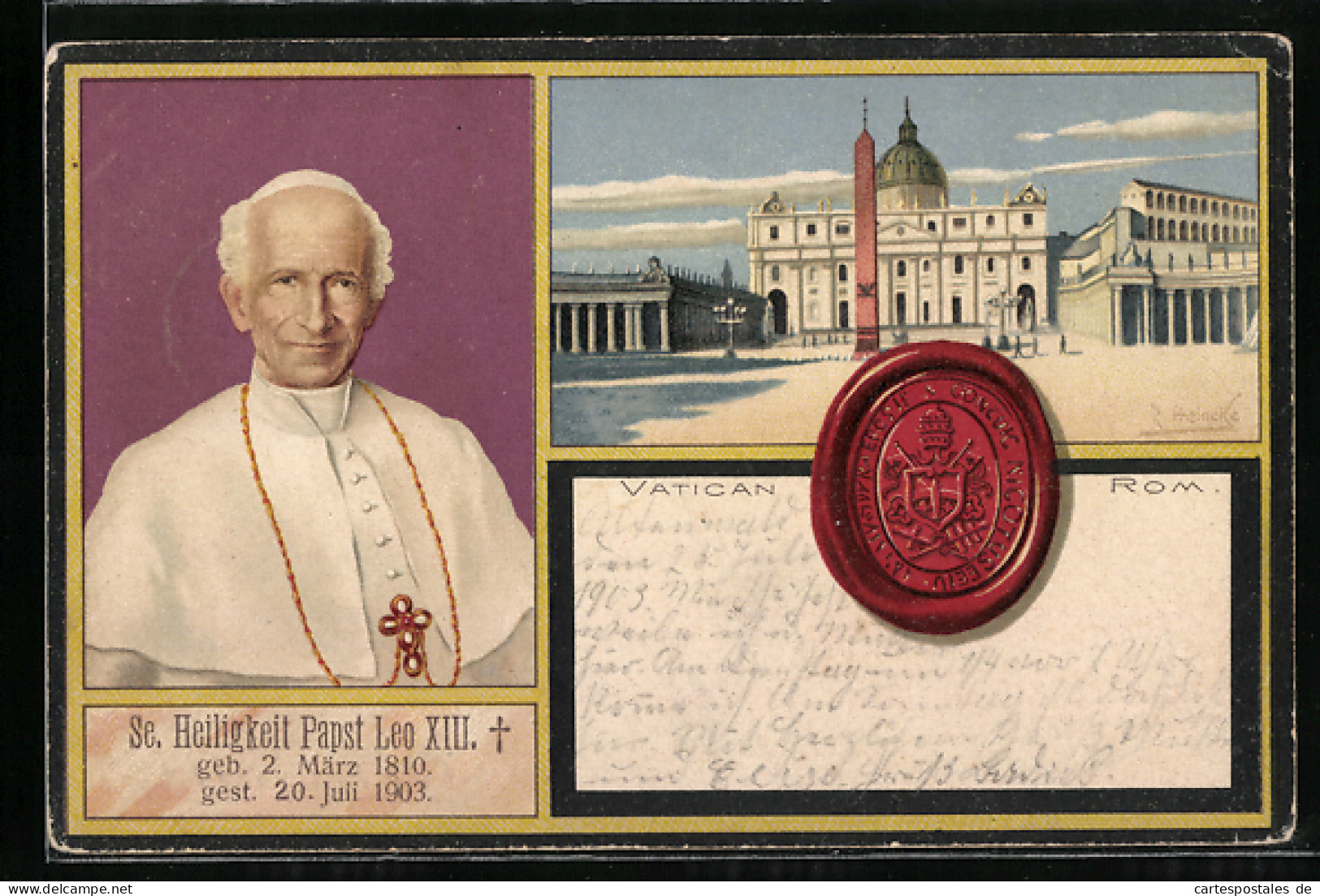 Lithographie Vatikan, Papst Leo XIII., Sr. Heiligkeit, Siegel  - Päpste