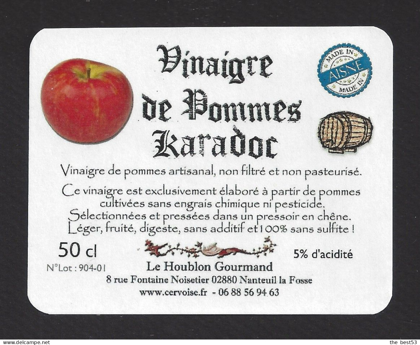 Etiquette De Vinaigre De Pommes  -  Karadoc  -  Le Houblon Gourmand à Nanteuil La Fosse (02) - Bière