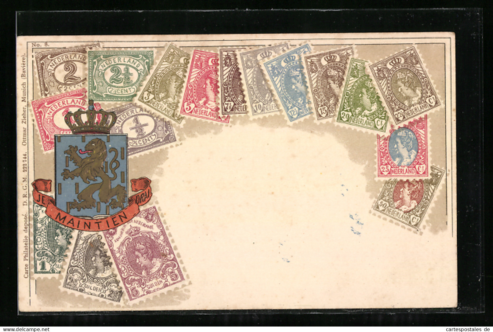 AK Briefmarken Der Niederlande Und Wappen  - Sellos (representaciones)