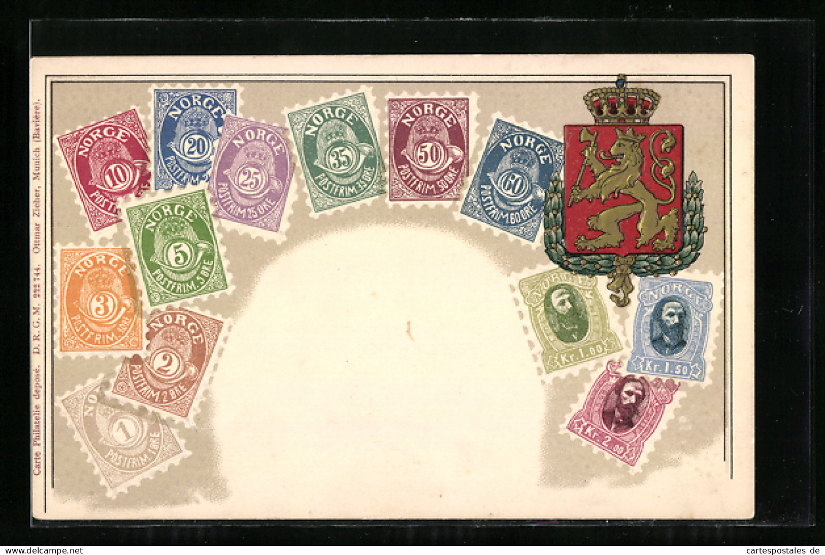 AK Norwegen, Briefmarken Und Wappen  - Briefmarken (Abbildungen)