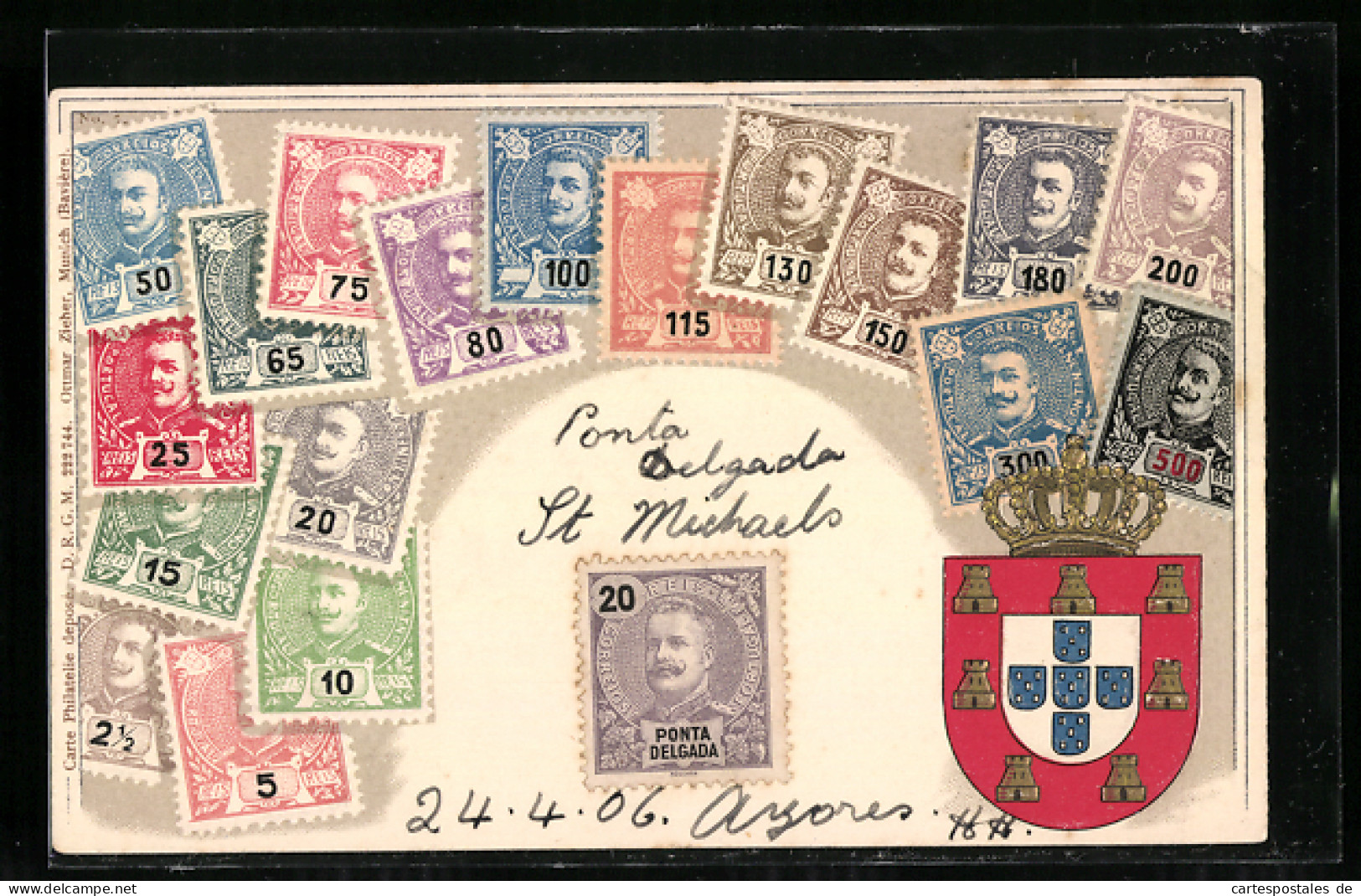 Präge-AK Portugal, Briefmarken Und Wappen  - Briefmarken (Abbildungen)
