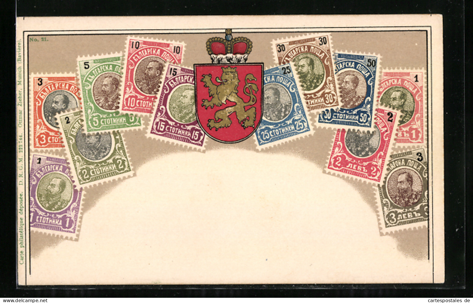 AK Bulgarische Briefmarken Und Wappen Mit Krone  - Stamps (pictures)