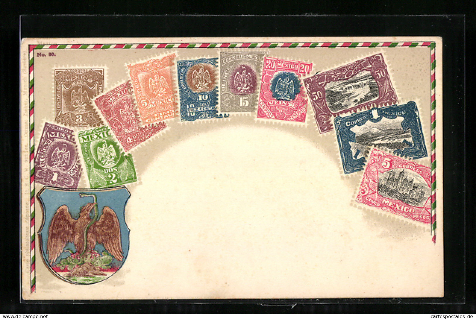 AK Briefmarken Aus Mexico Mit Wappen  - Timbres (représentations)