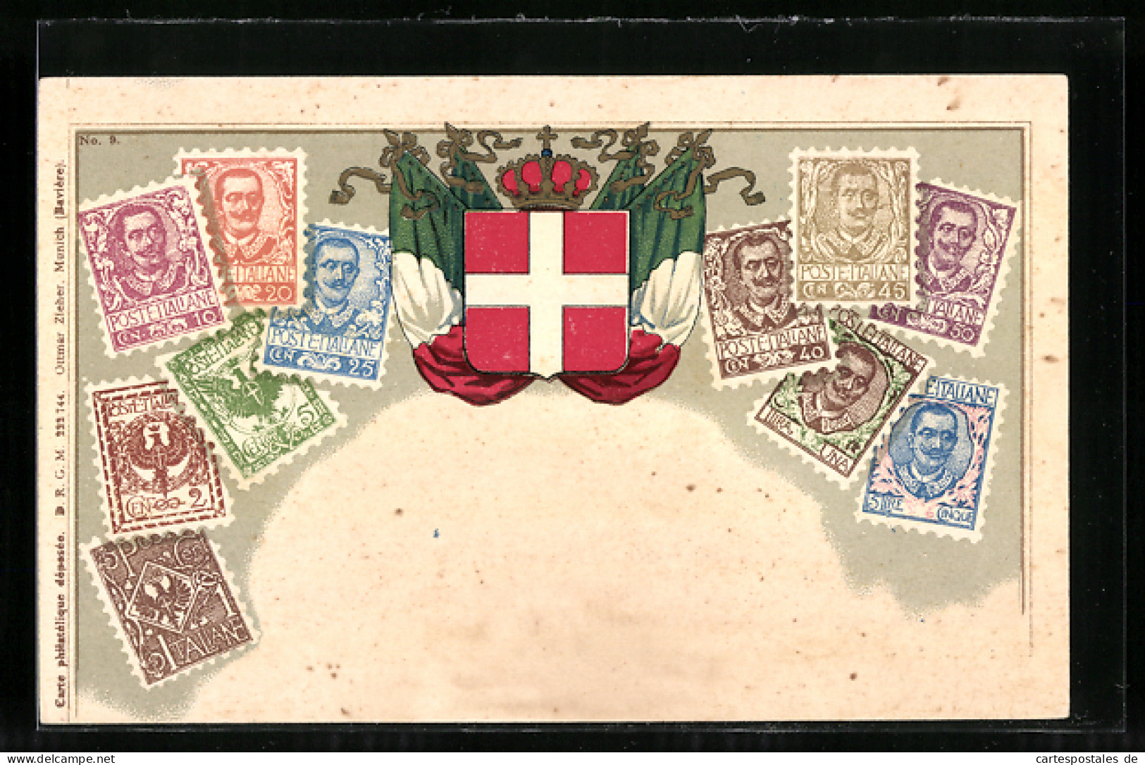 AK Italien, Briefmarken Mit Wappen  - Briefmarken (Abbildungen)