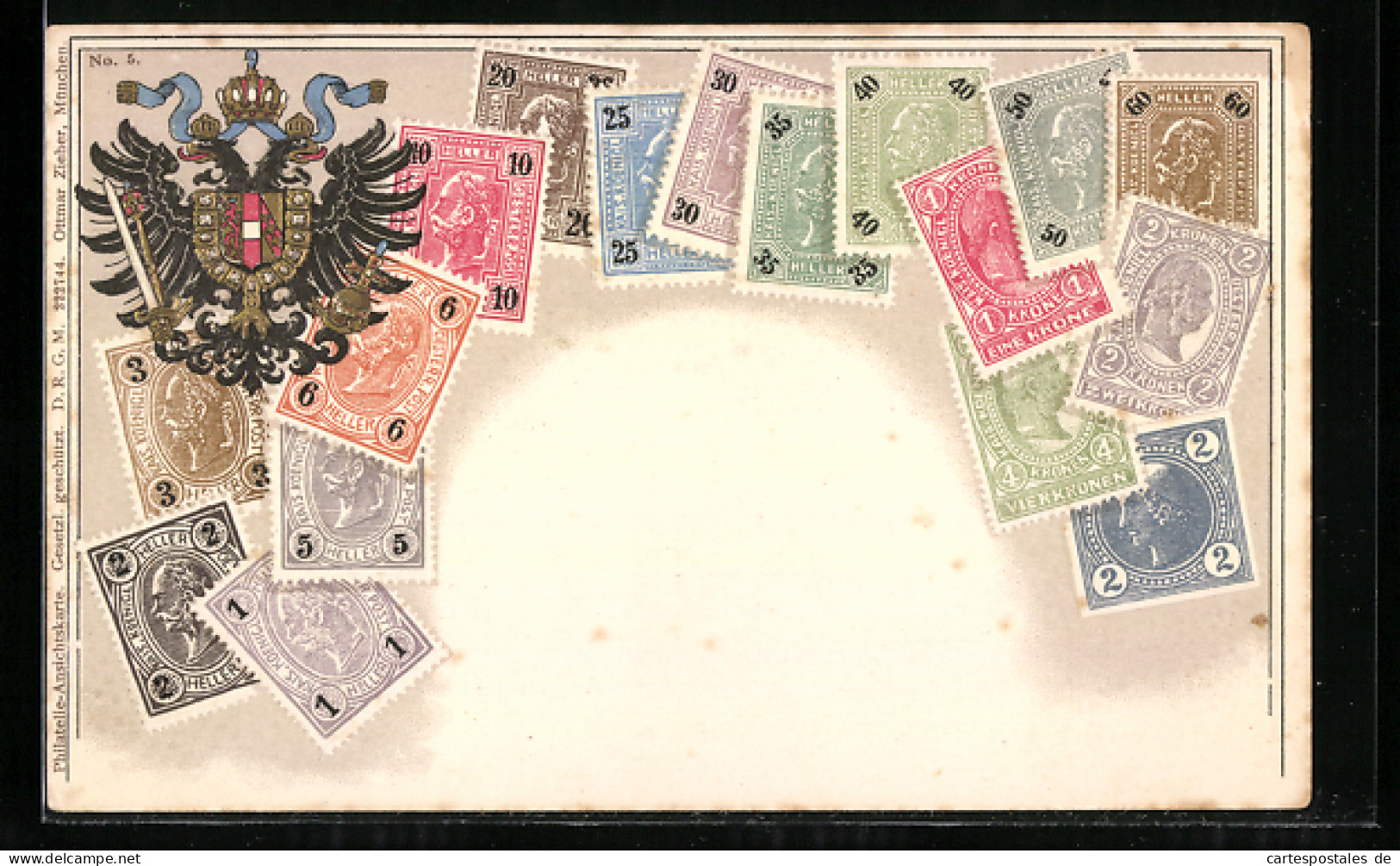 AK Briefmarken Und Wappen Österreichs  - Timbres (représentations)