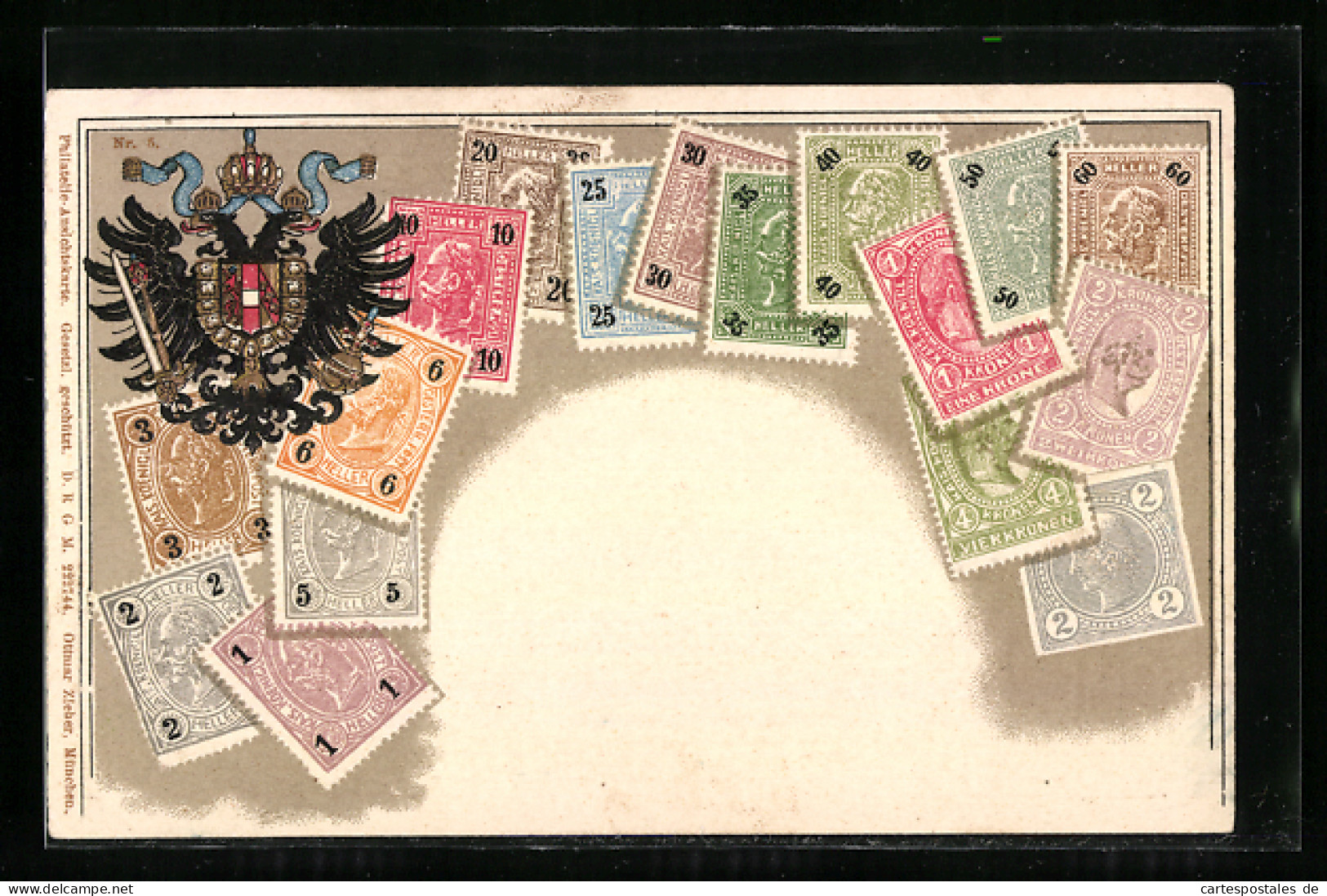 Präge-AK Österreich, Briefmarken Und Doppeladler  - Timbres (représentations)