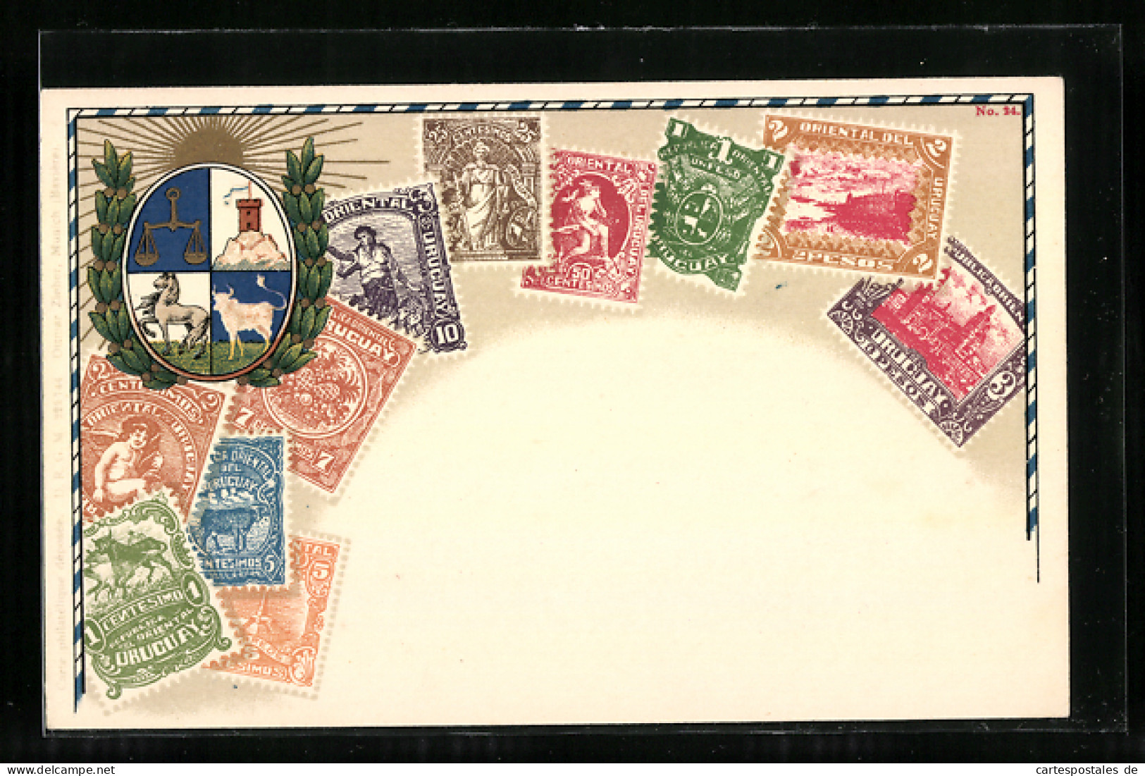 AK Verschieden Briefmarken, Wappen Mit Waage, Pferd, Sonne  - Timbres (représentations)