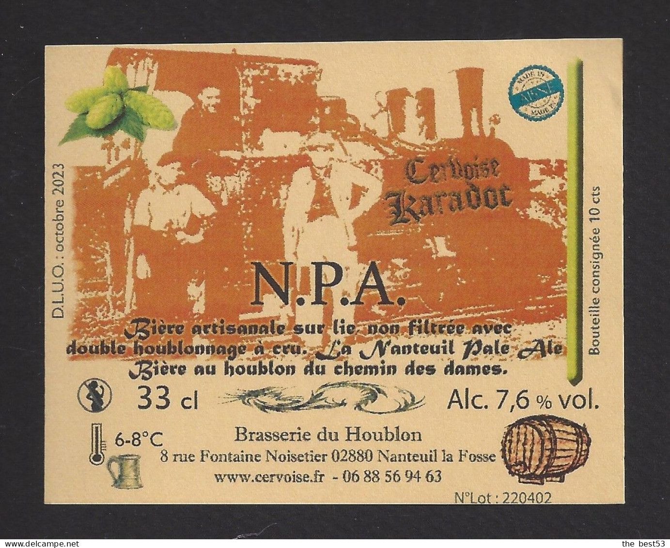 Etiquette De Cervoise NPA  -  Karadoc  - Brasserie Du Houblon à Nanteuil La Fosse (02) - Birra