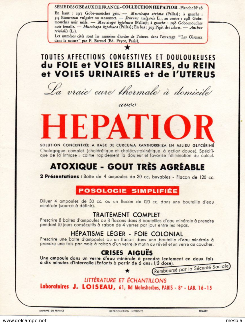 7 Planches,  Série Des OISEAUX De FRANCE -  COLLECTION  HEPATIOR- Produits Pharmaceutiques - Dessins De P. BARRUEL - Other & Unclassified