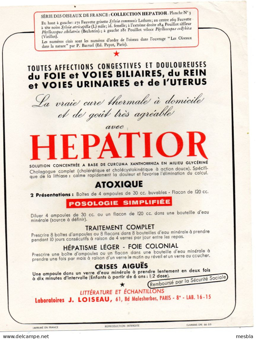 7 Planches,  Série des OISEAUX de FRANCE -  COLLECTION  HEPATIOR- Produits Pharmaceutiques - Dessins de P. BARRUEL