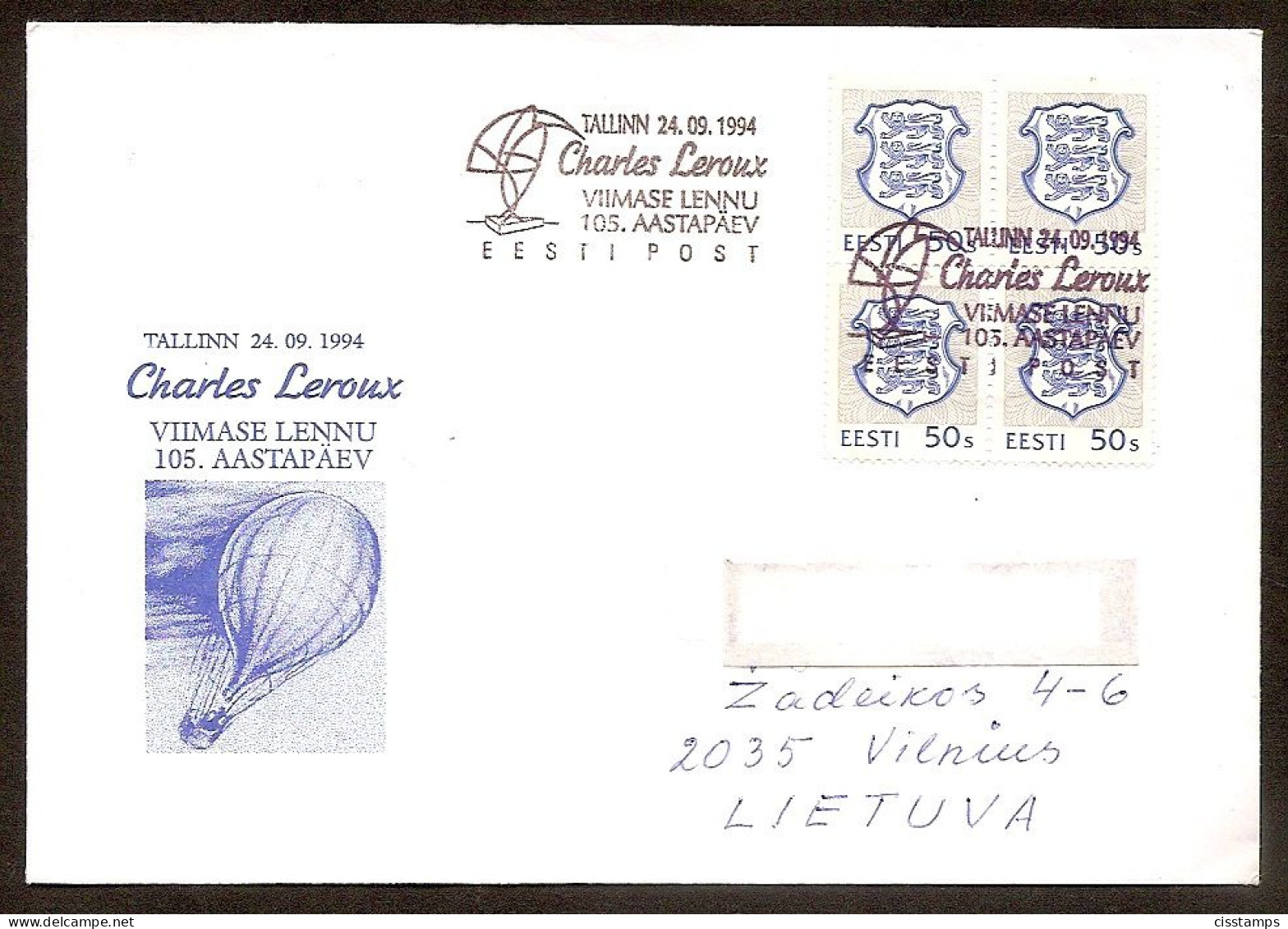 Estonia 1994●Air Balloon●Last Flight Of Charles Leroux●●Luftballon●Cover - Fesselballons