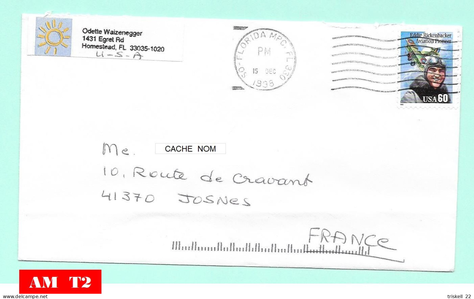 Florida Pour Josnes / Oblitération 15-12-1998 - Storia Postale