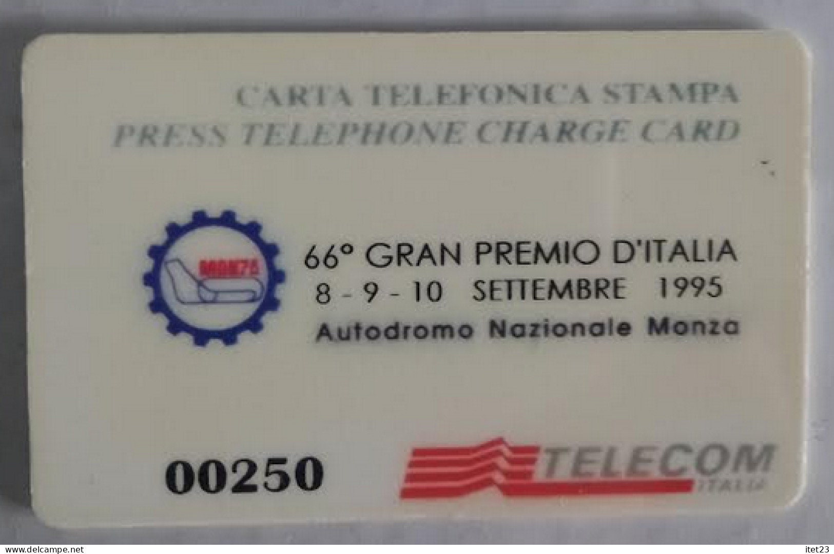 SCHEDA TELEFONICA ITALIANA - USI SPECIALI-STAMPA- 66° GRAN PREMIO D'ITALIA-MONZA 1995 C&C 4047 - Collections