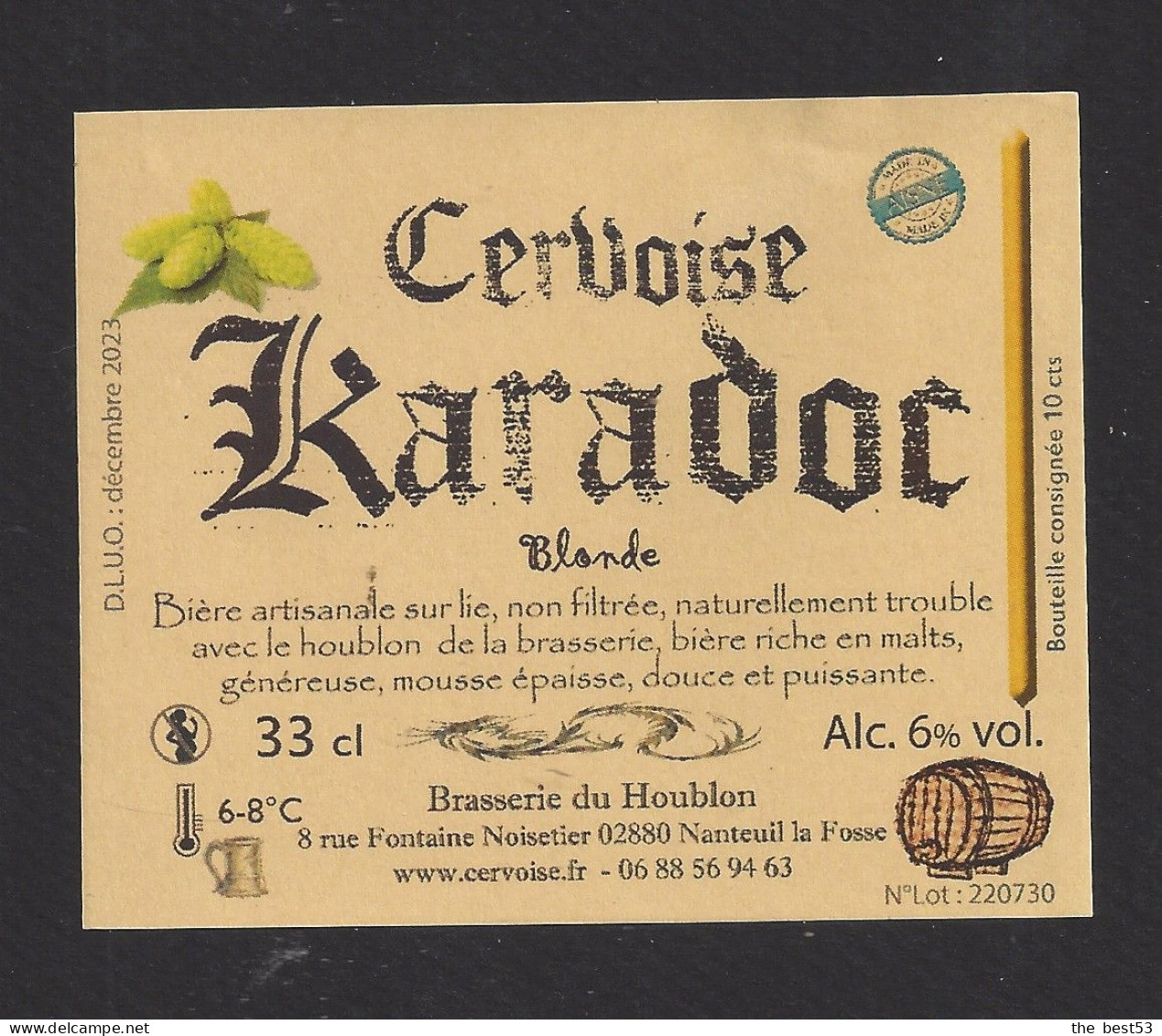 Etiquette De Cervoise Blanche  -  Karadoc  - Brasserie Du Houblon à Nanteuil La Fosse (02) - Bière