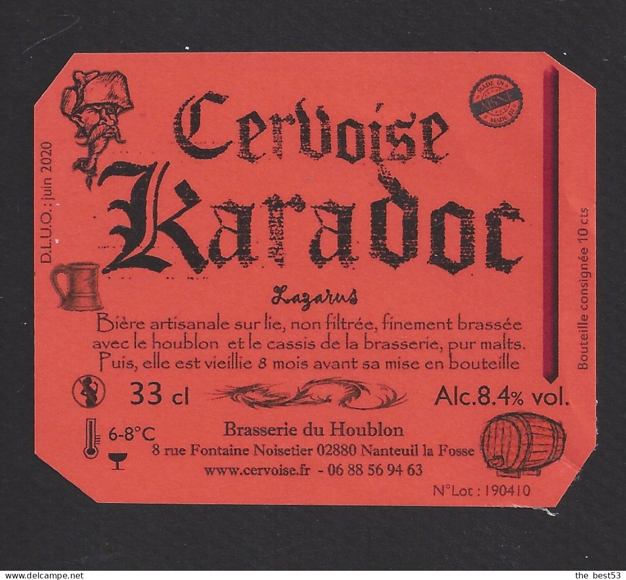 Etiquette De Cervoise Lazarus  -  Karadoc  - Brasserie Du Houblon à Nanteuil La Fosse (02) - Bier