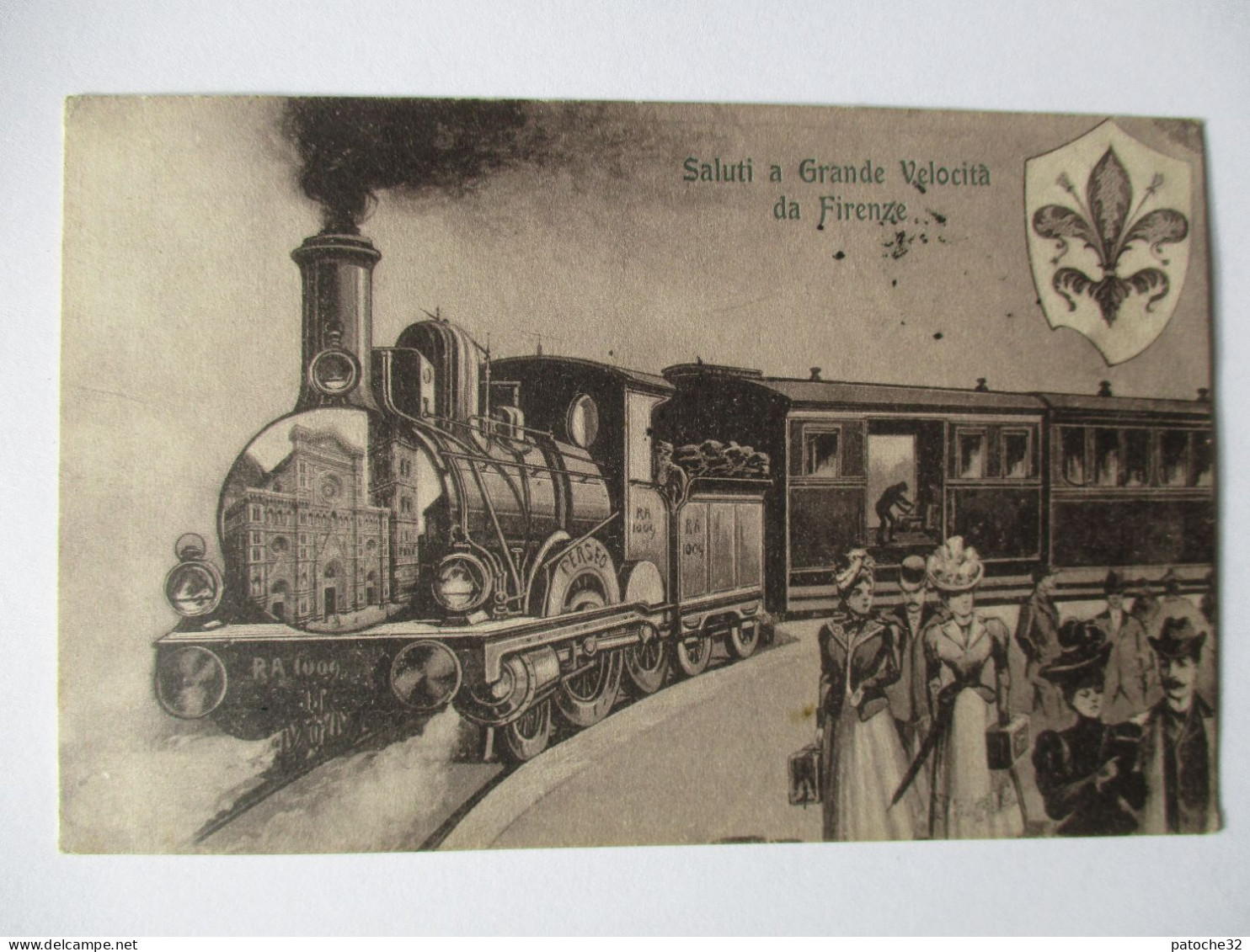 Cpa...Italie...saluti A Grande Velocita Da Firenze...1910...animée...(locomotive..train)... - Firenze