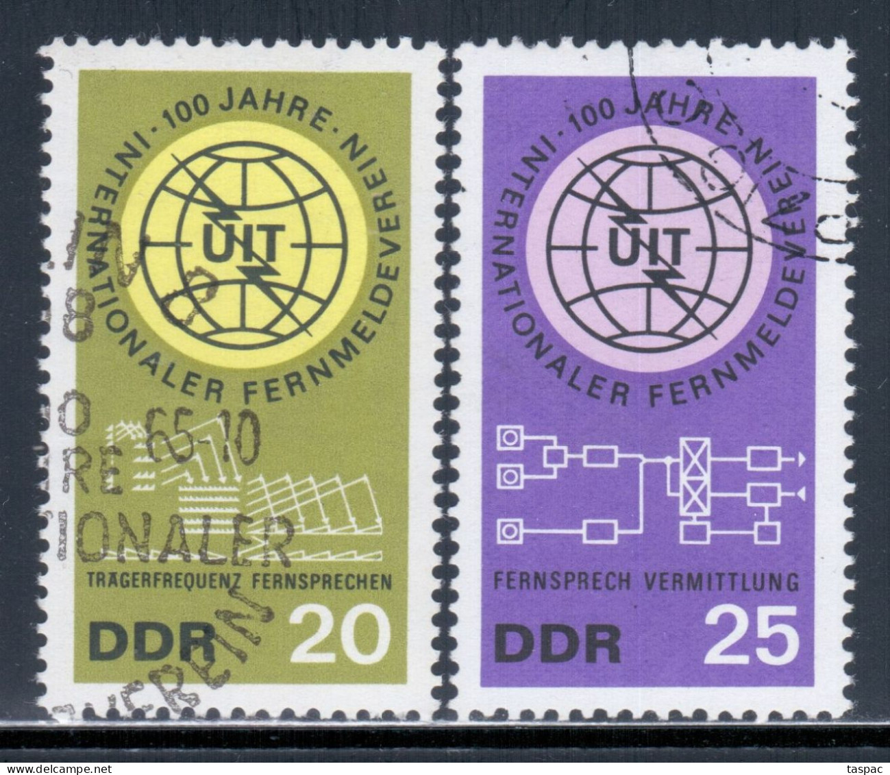 East Germany / DDR 1965 Mi# 1113-1114 Used - Cent. Of The ITU / Space - Europa