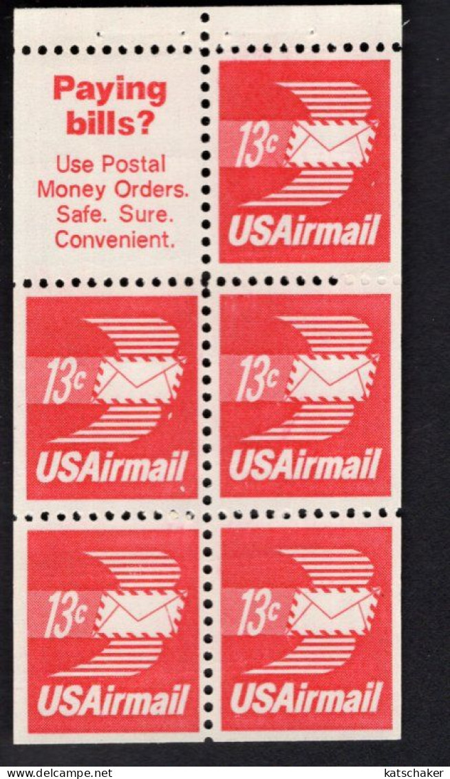 2010587669 1973 SCOTT C79A (XX)  POSTFRIS MINT NEVER HINGED - BOOKLET PANE WINGED AIRMAIL ENVELOPE AND LABEL - 3b. 1961-... Nuevos