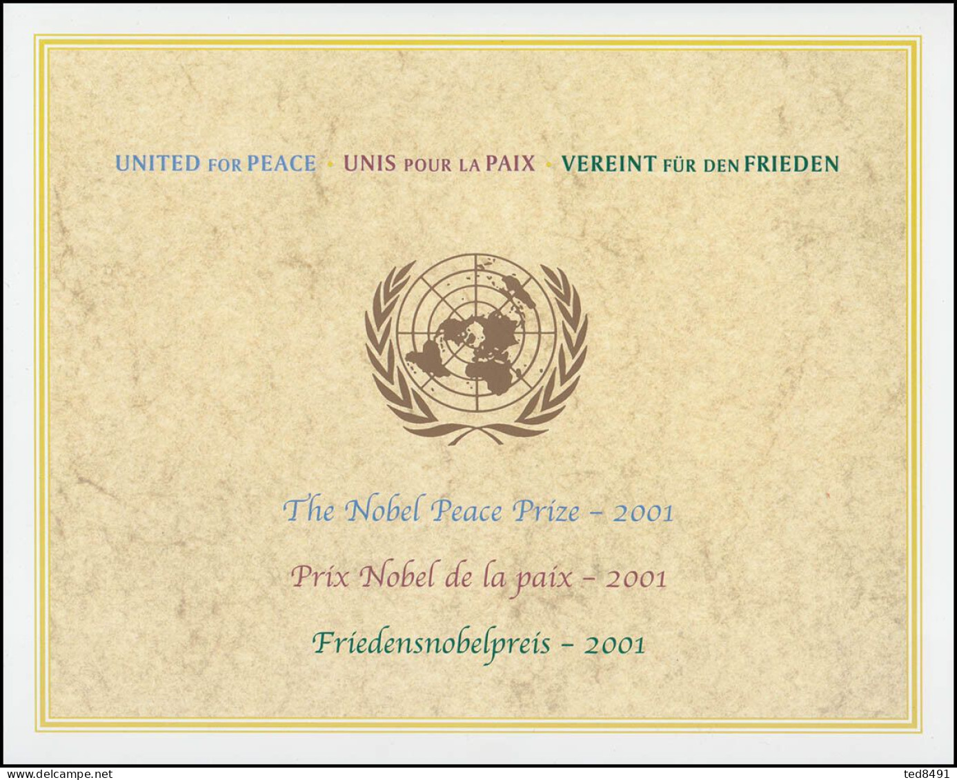 Un Nobel Preis 2001 Kofi Annan Set Mit 3 Blätter IN Ordner Ny Genf & Wien - New York/Geneva/Vienna Joint Issues