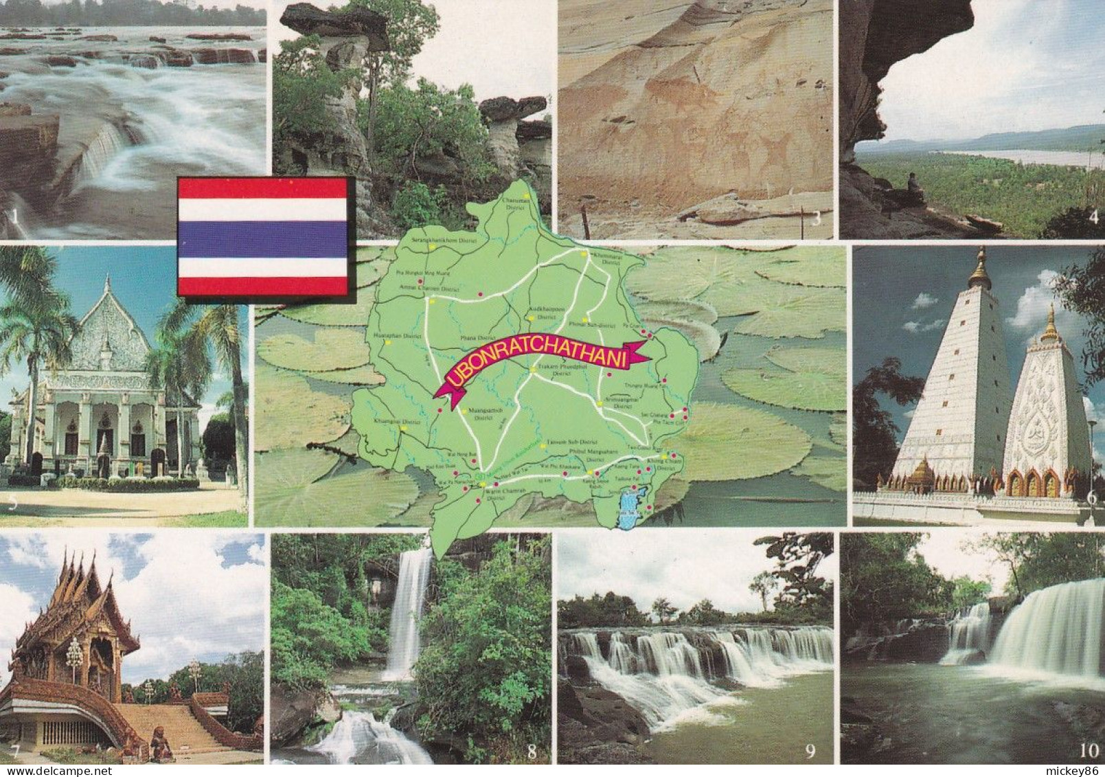 Thailande --UBON RATCHATHANI  --1989--Multivues ( Carte Géographique + Drapeau) - Tailandia