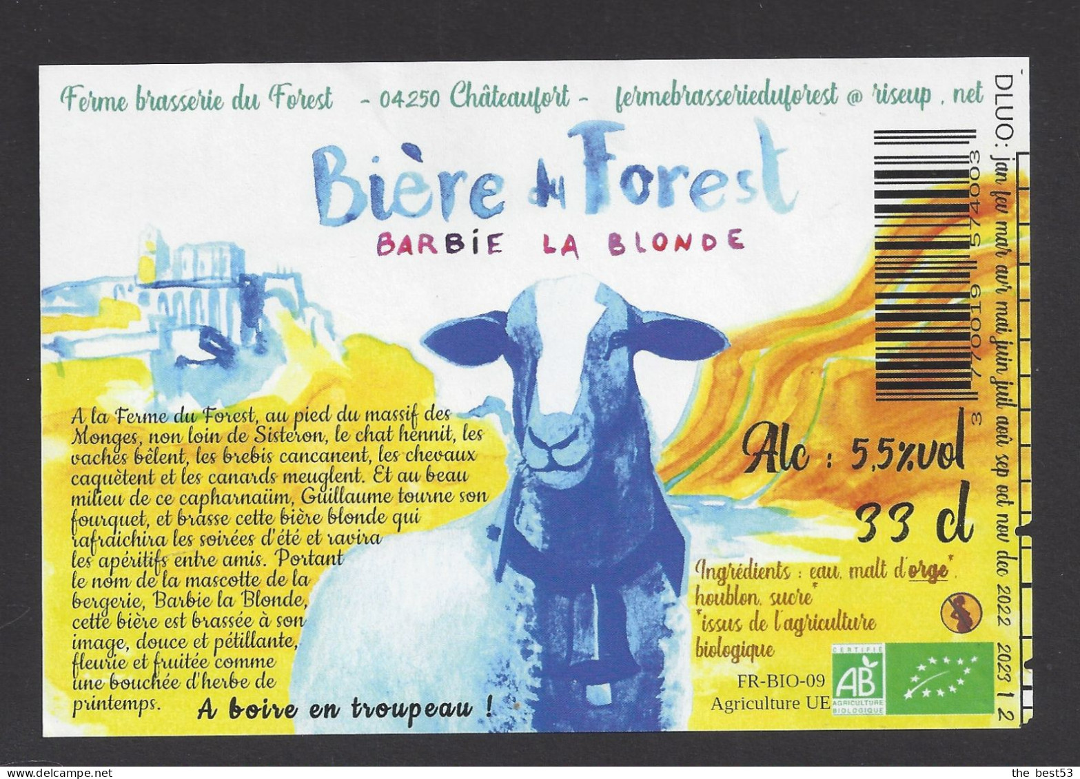 Etiquette De Bière Blonde  -  Barbie  - Brasserie Du Forest à Chateaufort (04) - Cerveza