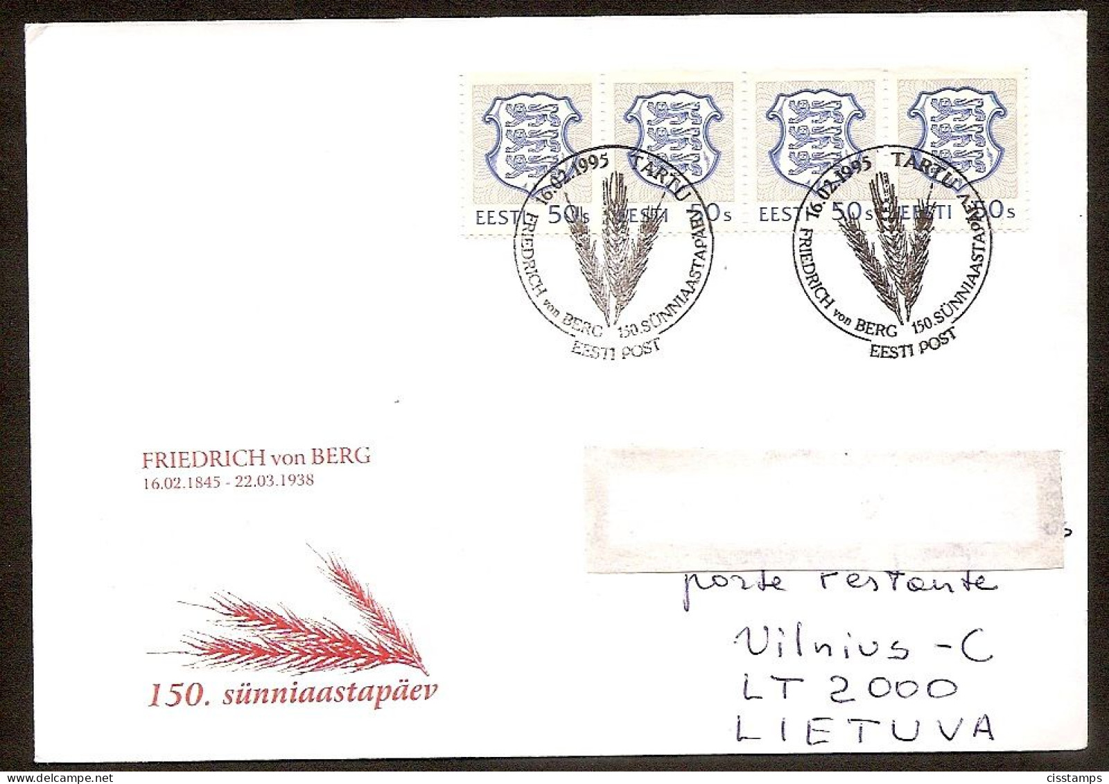 Estonia 1995●Botanist Friedrich Von Berg 150 Birthday●Cover - Landwirtschaft