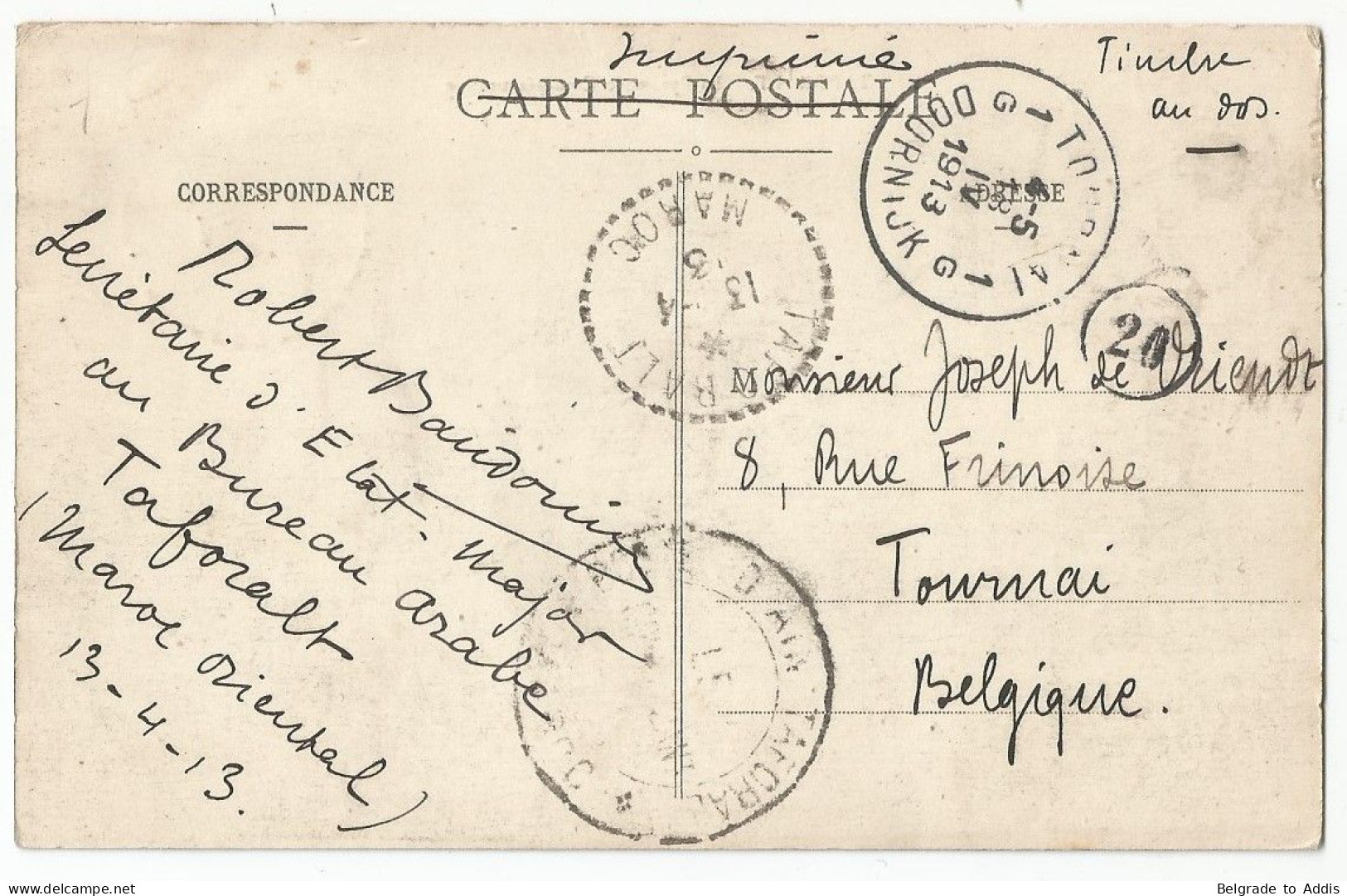 Maroc Oriental Carte Postale Taforalt 1913 Armée Française - Brieven En Documenten